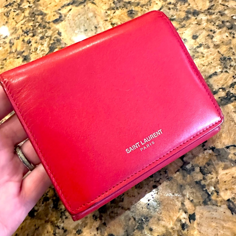 Saint Laurent  trifold calfskin small wallet in red